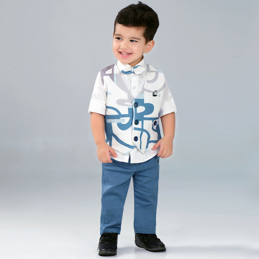 Tiny Trendsetter Party Set with Printed Waistcoat Charm Bow