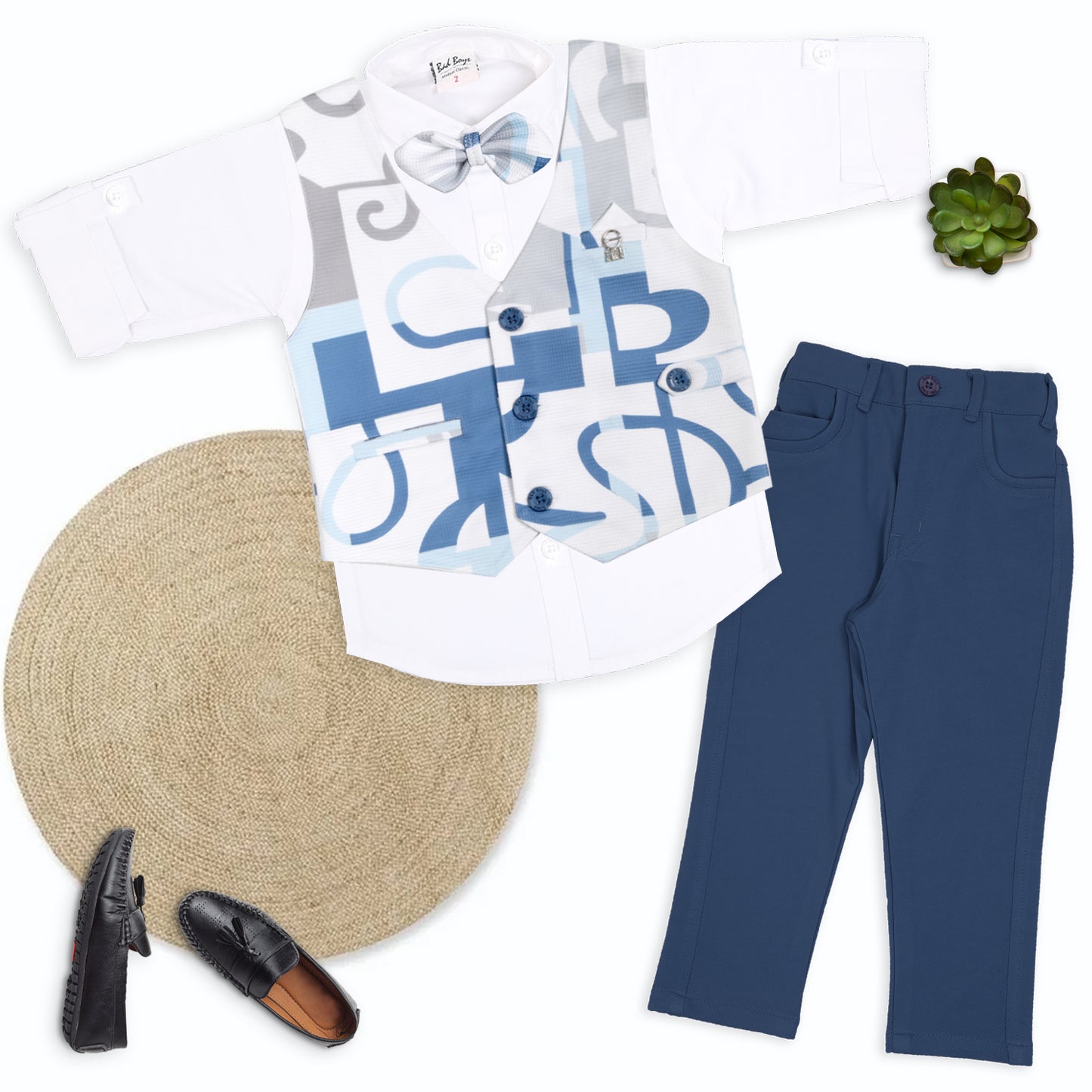 Tiny Trendsetter Party Set with Printed Waistcoat Charm Bow