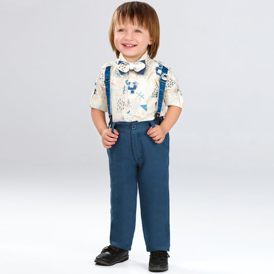 Tiny Party Rockstar Outfit with Printed Shirt Suspender Bow