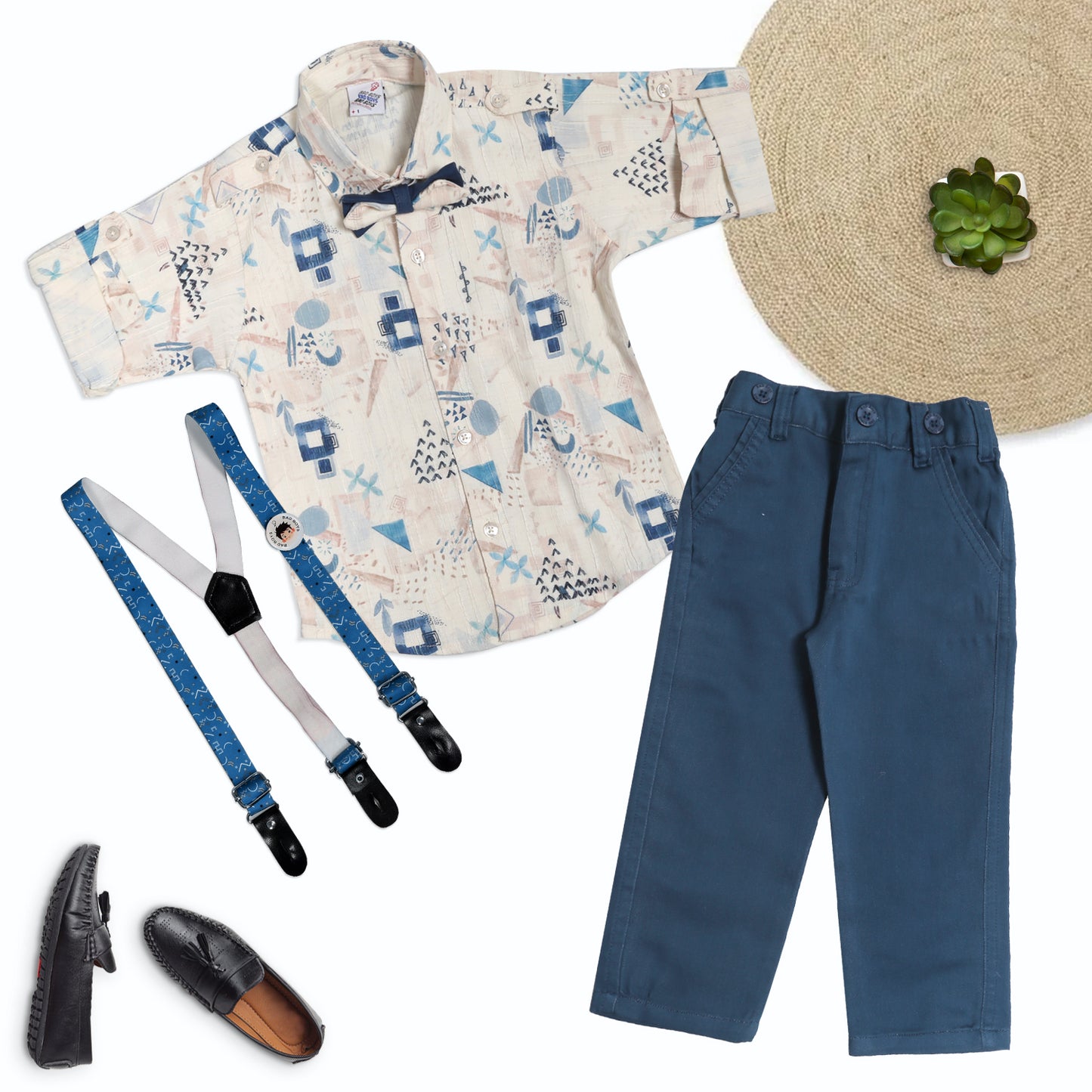 Tiny Party Rockstar Outfit with Printed Shirt Suspender Bow