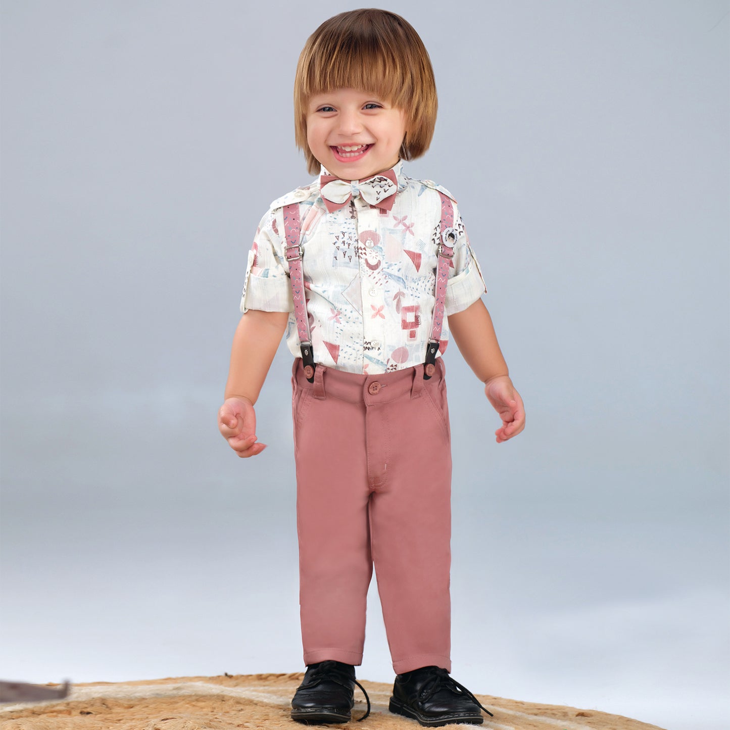 Tiny Party Rockstar Outfit with Printed Shirt Suspender Bow