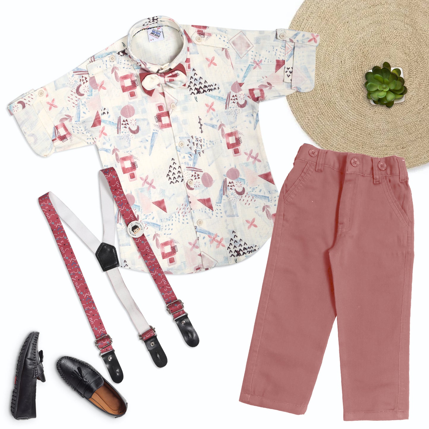 Tiny Party Rockstar Outfit with Printed Shirt Suspender Bow