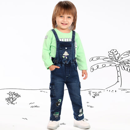 Playful Printed Tee With Cute Dungarees For Little Explorers