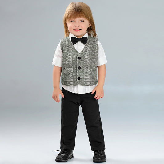 Dapper Shirt, Textured Waistcoat And Bow Set For Party Stars
