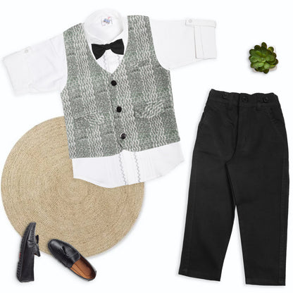 Dapper Shirt, Textured Waistcoat And Bow Set For Party Stars