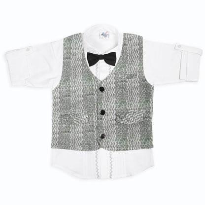 Dapper Shirt, Textured Waistcoat And Bow Set For Party Stars