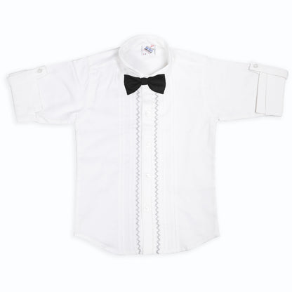 Dapper Shirt, Textured Waistcoat And Bow Set For Party Stars