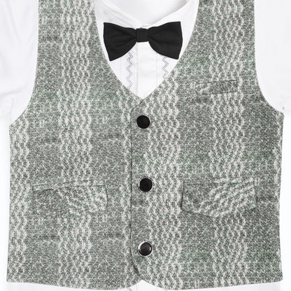 Dapper Shirt, Textured Waistcoat And Bow Set For Party Stars