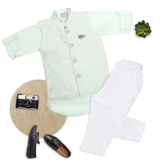 Tiny Trendsetter: Embellished Jacket Kurta Set for Little Royals