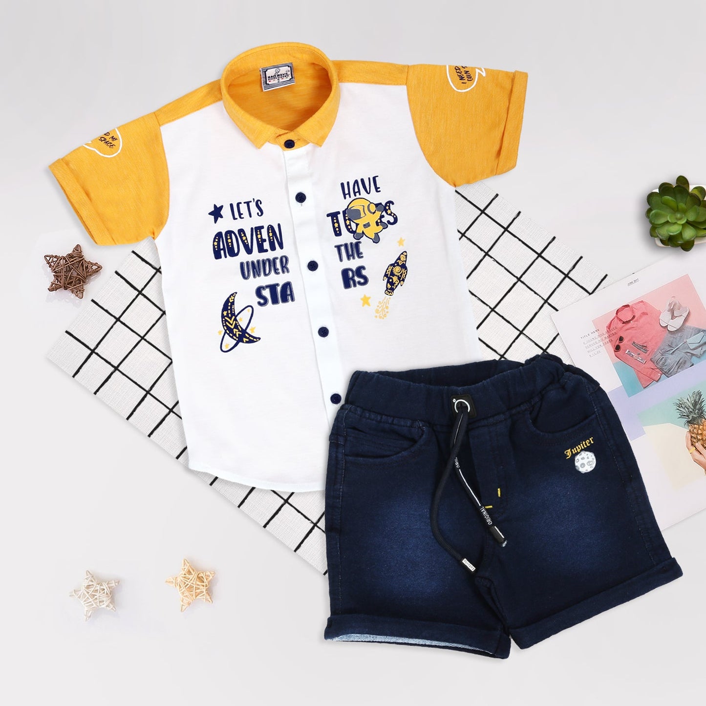 Tiny Trendsetter Alert! Playful Prints in Cool Shirt-Shorts Combo.