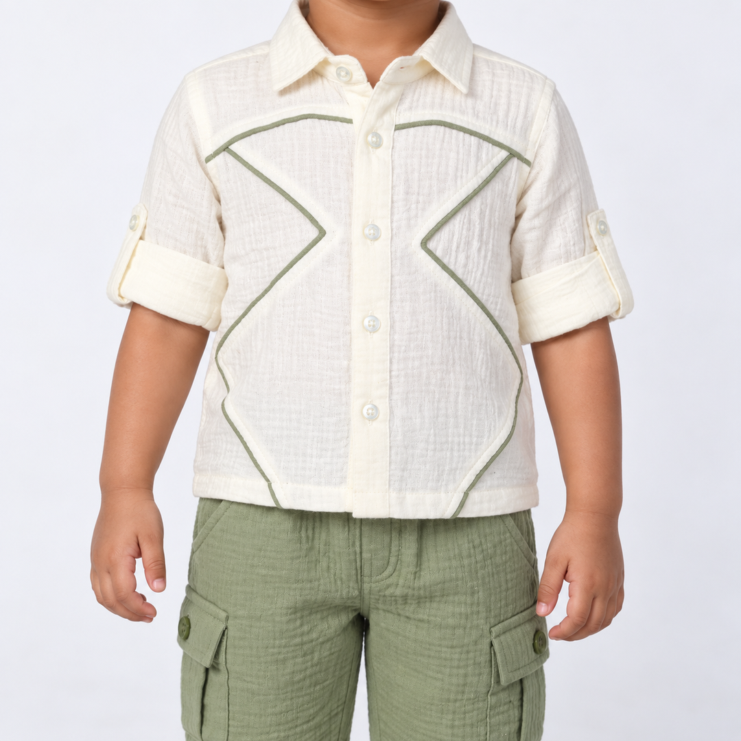 Little Explorer Cotton Muslin Shirt & Pants Set – Green