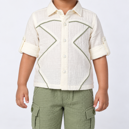 Little Explorer Cotton Muslin Shirt & Pants Set – Green