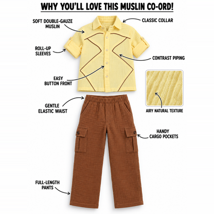Little Explorer Cotton Muslin Shirt & Pants Set – Yellow