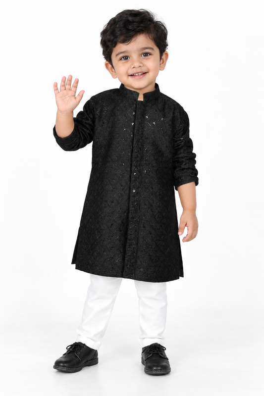 Elegant Beginnings: Embellished Kurta Pajama Set for Tiny Royals
