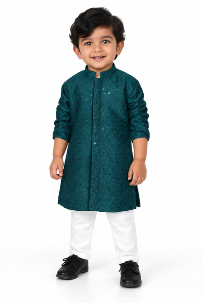 Elegant Beginnings: Embellished Kurta Pajama Set for Tiny Royals