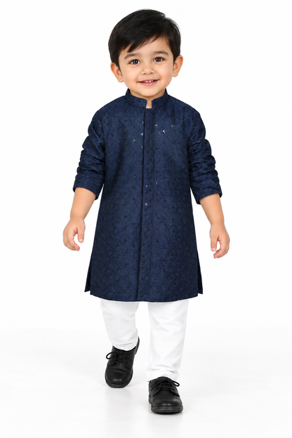 Elegant Beginnings: Embellished Kurta Pajama Set for Tiny Royals