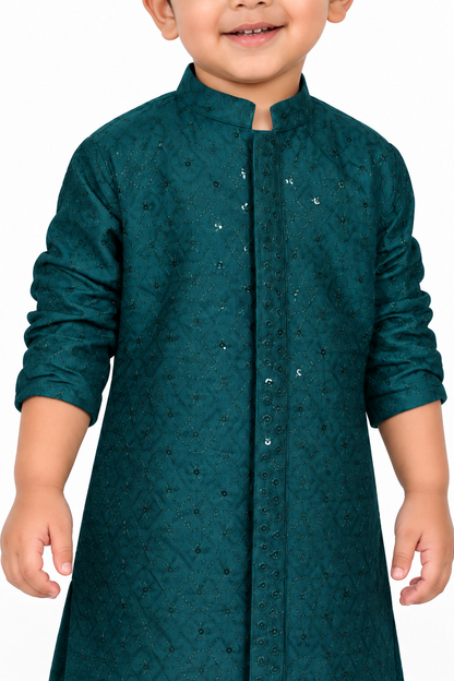 Elegant Beginnings: Embellished Kurta Pajama Set for Tiny Royals
