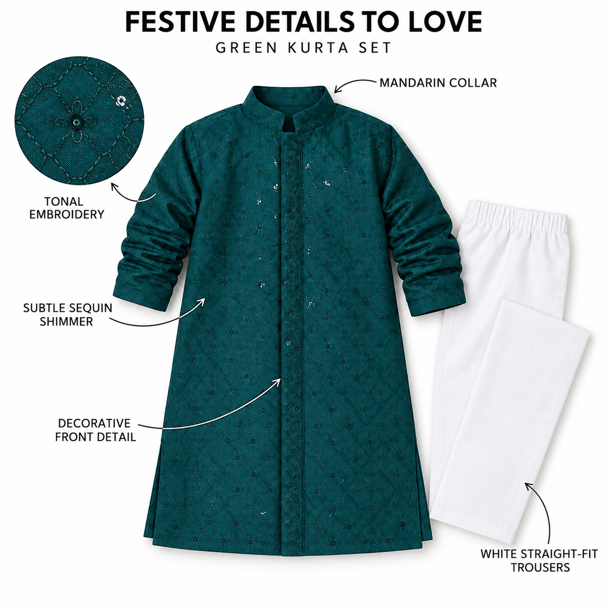 Elegant Beginnings: Embellished Kurta Pajama Set for Tiny Royals