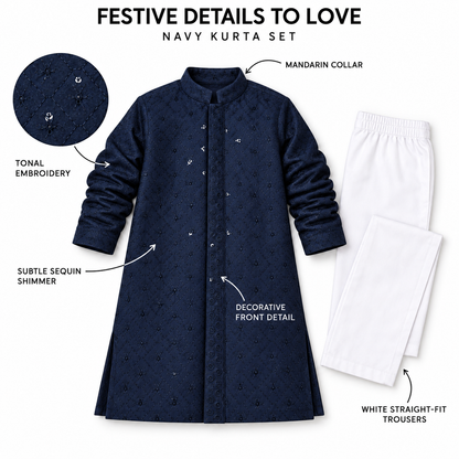 Elegant Beginnings: Embellished Kurta Pajama Set for Tiny Royals