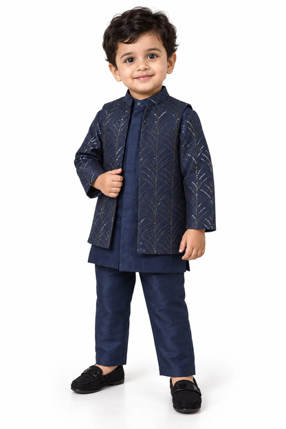 Little Royal Vibes: Kurta, Pant & Half-Jacket Festive Set