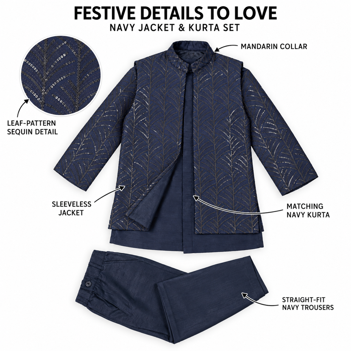 Little Royal Vibes: Kurta, Pant & Half-Jacket Festive Set