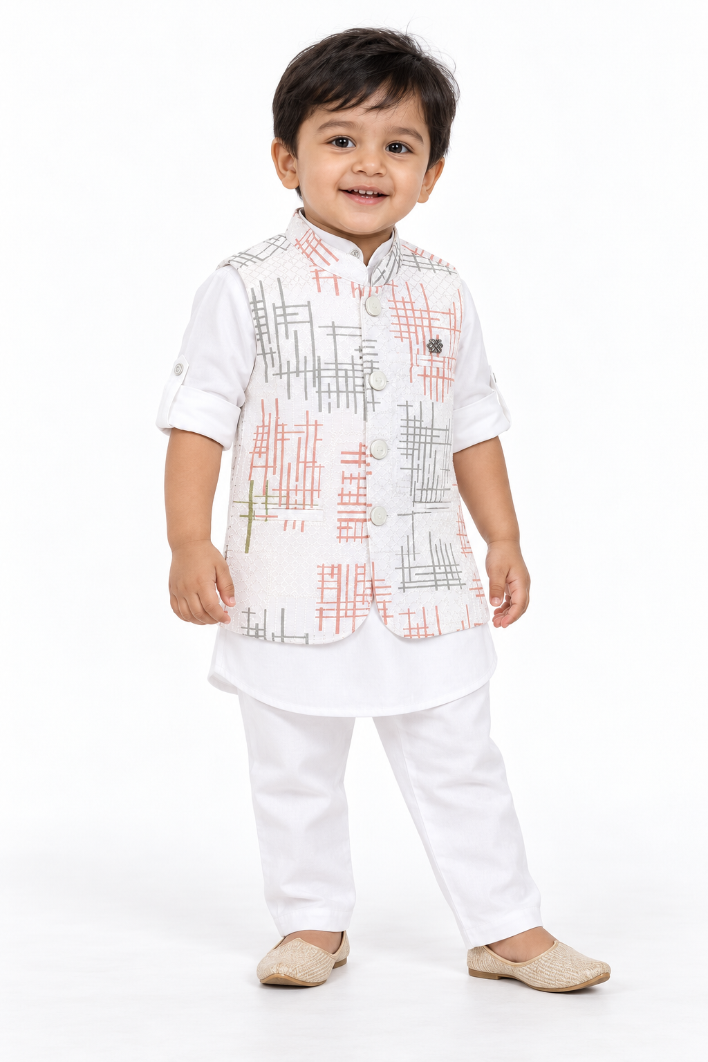Printed Perfection: Ethnic Jacket Kurta Set for Little Stars