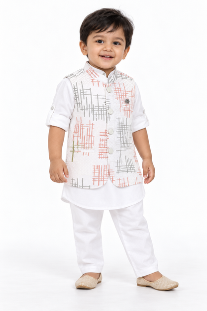 Printed Perfection: Ethnic Jacket Kurta Set for Little Stars