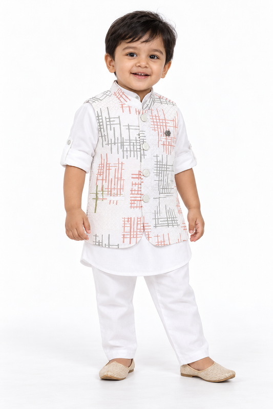 Printed Perfection: Ethnic Jacket Kurta Set for Little Stars