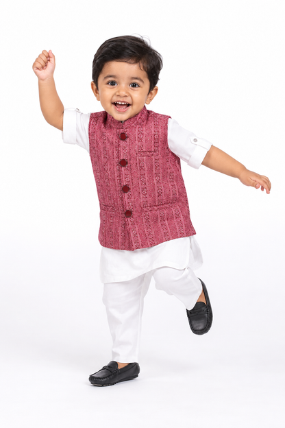 Little Legends Shine: Plain Kurta + Designer Waistcoat + Pajama!