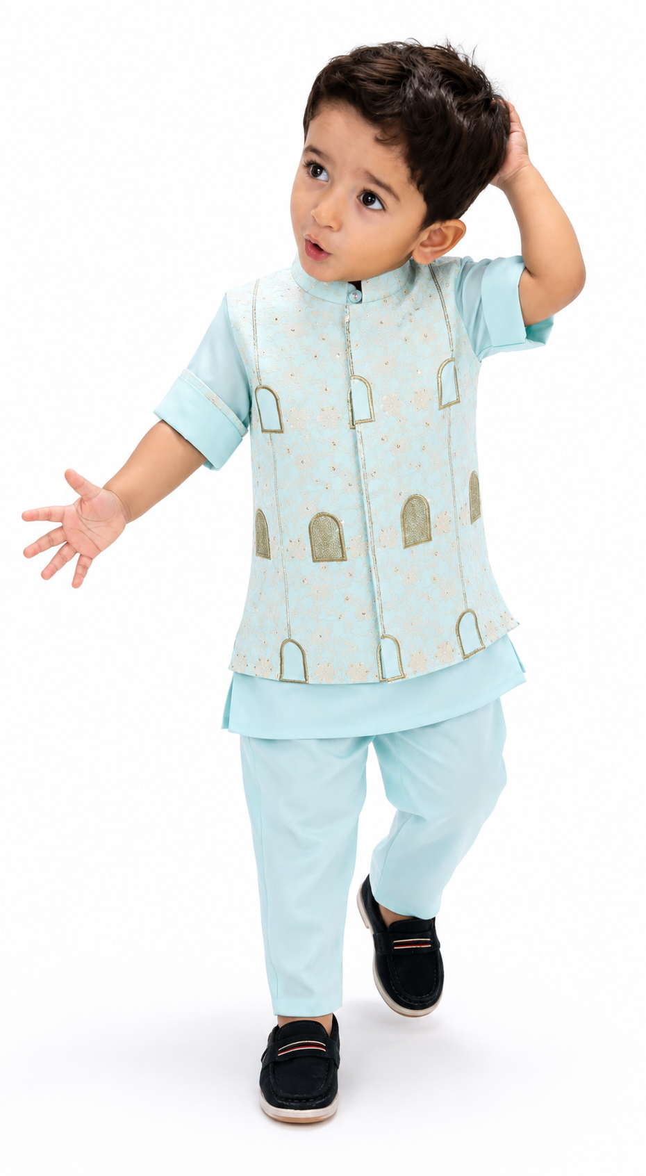 Little Royal Vibes: Embellished Jacket Kurta Pajama Set Magic