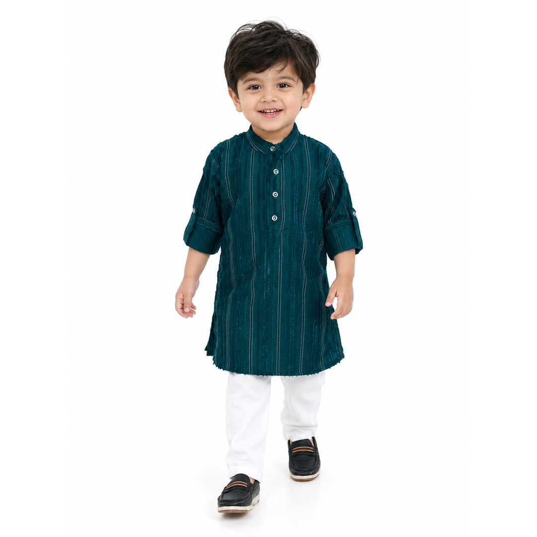 Sparkle & Snuggle: Stone-Fur Kurta Pajama for Little Royals