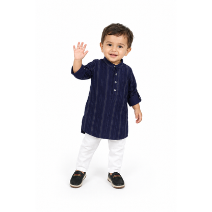 Sparkle & Snuggle: Stone-Fur Kurta Pajama for Little Royals