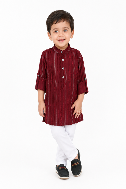 Sparkle & Snuggle: Stone-Fur Kurta Pajama for Little Royals