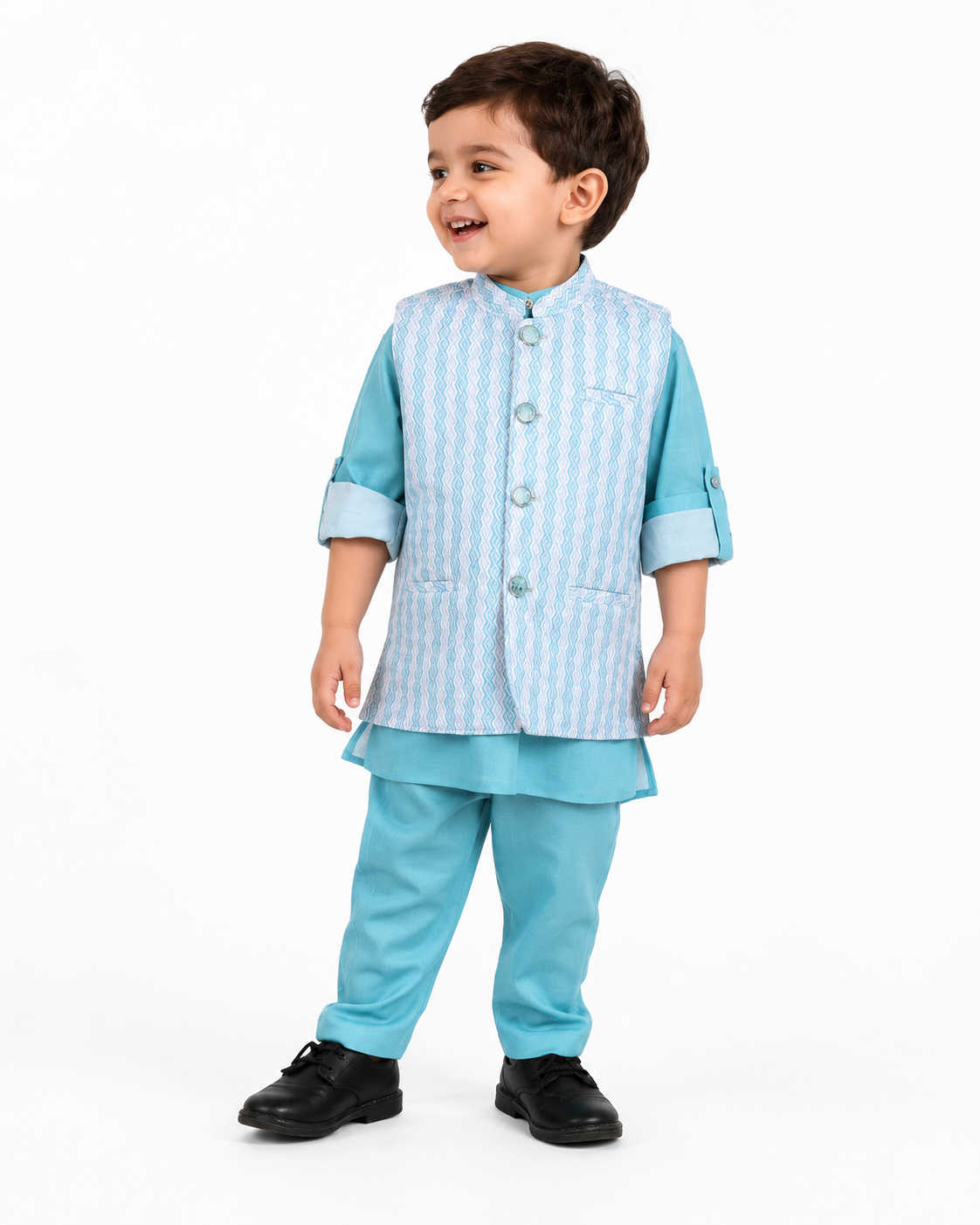 Little Legends Shine: Plain Kurta + Designer Waistcoat + Pajama!