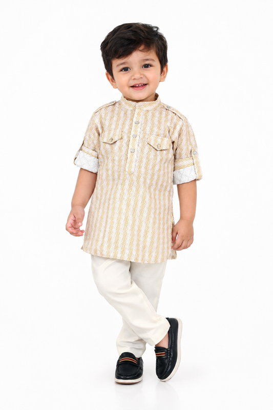 Stripe Up Tradition: Ethnic Kurta Pajama Set for Kids