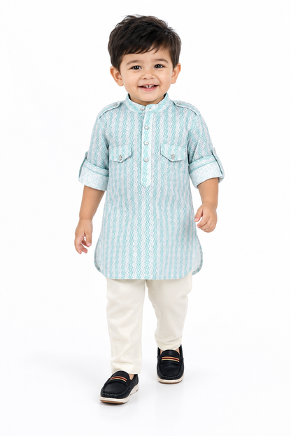Stripe Up Tradition: Ethnic Kurta Pajama Set for Kids