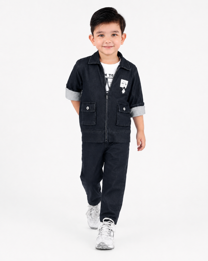 Cool Kids’ Style Upgrade: Jacket, Printed Tee & Pants Set