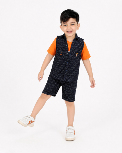 Summer Cool: Sleeveless Shirt, Fun T-Shirt, and Shorts Set!
