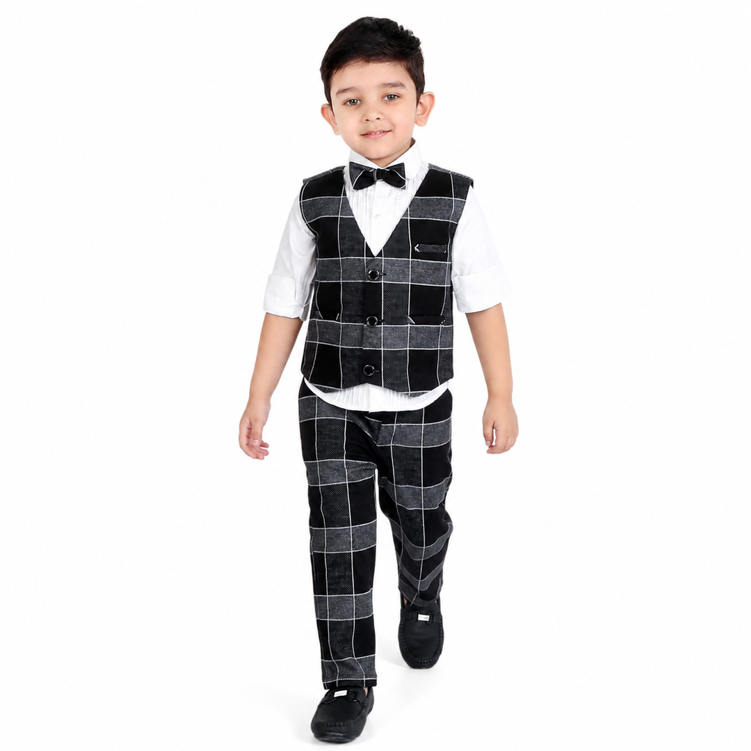 Checkmate Style: Checked Waistcoat, Shirt, Pants, and Bow Tie Set!