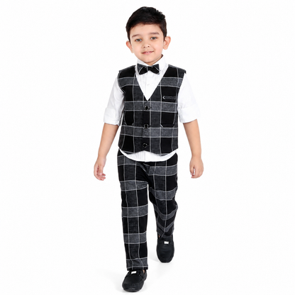 Checkmate Style: Checked Waistcoat, Shirt, Pants, and Bow Tie Set!
