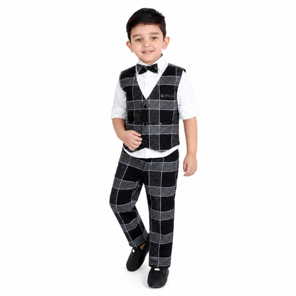 Checkmate Style: Checked Waistcoat, Shirt, Pants, and Bow Tie Set!