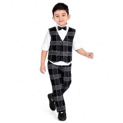 Checkmate Style: Checked Waistcoat, Shirt, Pants, and Bow Tie Set!
