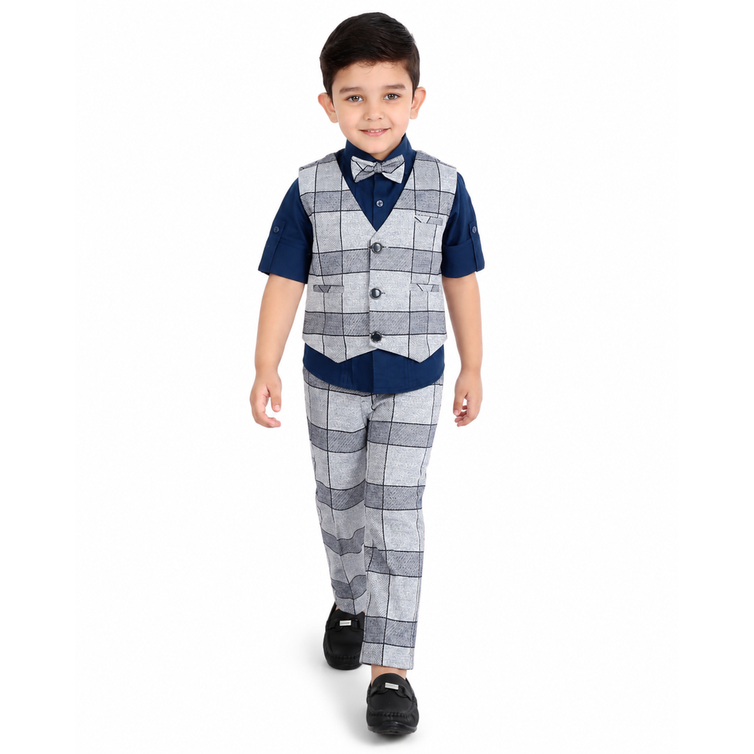 Checkmate Style: Checked Waistcoat, Shirt, Pants, and Bow Tie Set!