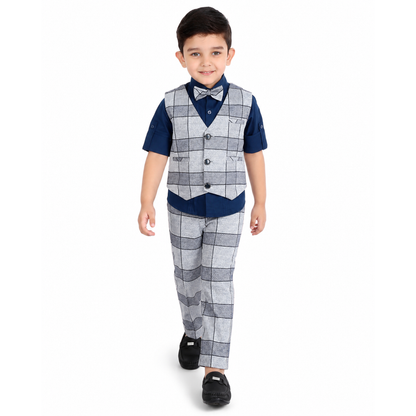 Checkmate Style: Checked Waistcoat, Shirt, Pants, and Bow Tie Set!