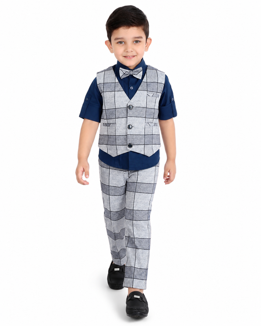 Checkmate Style: Checked Waistcoat, Shirt, Pants, and Bow Tie Set!