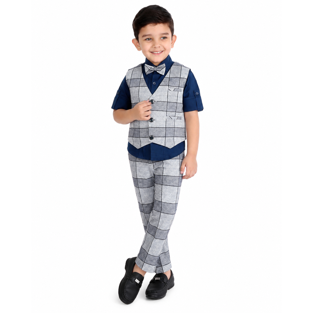 Checkmate Style: Checked Waistcoat, Shirt, Pants, and Bow Tie Set!