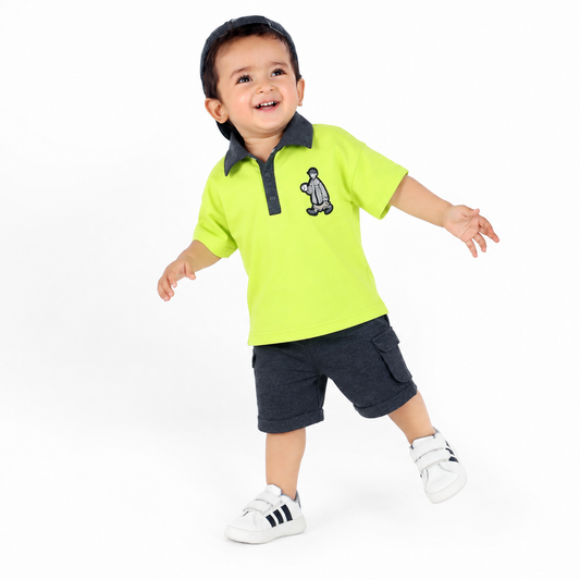 Polo Cool: Embroidered Style with Shorts and Cap Swag!