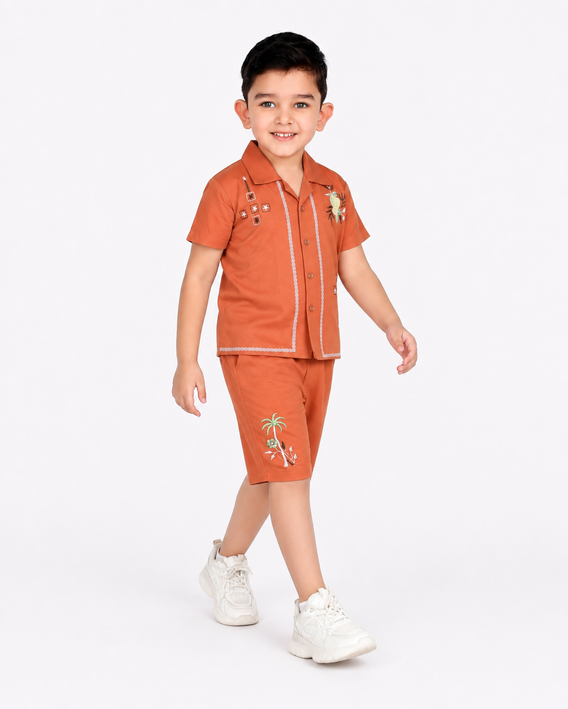 Embroidered Elegance: Chic Shirt and Shorts Set for Stylish Outings!