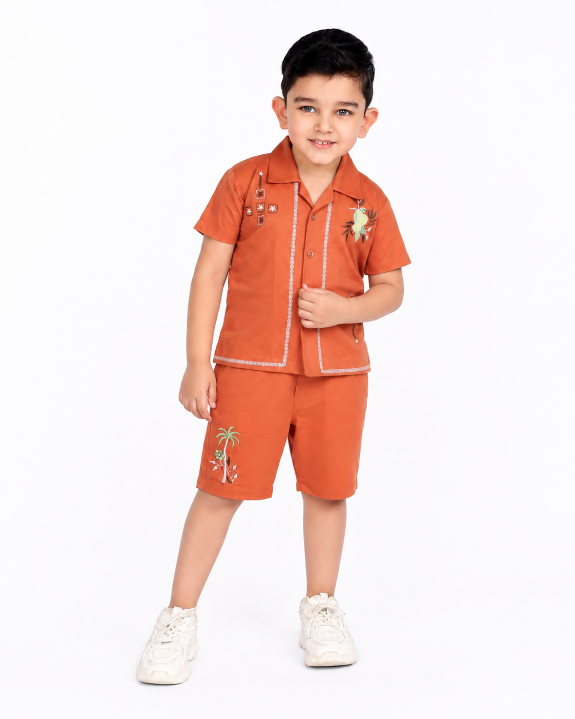 Embroidered Elegance: Chic Shirt and Shorts Set for Stylish Outings!