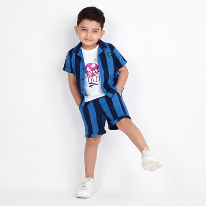 Playful Layers: Shirt, Printed T-Shirt, and Shorts Set!